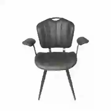 Set of 2 - Grey Vegan Leather Carver Dining Chairs